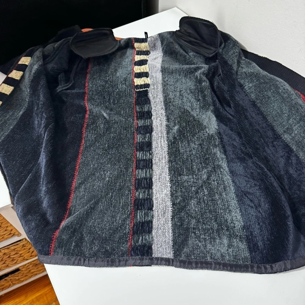 Mina Norton chenille vintage abstract, asymmetric pattern cardigan sweater